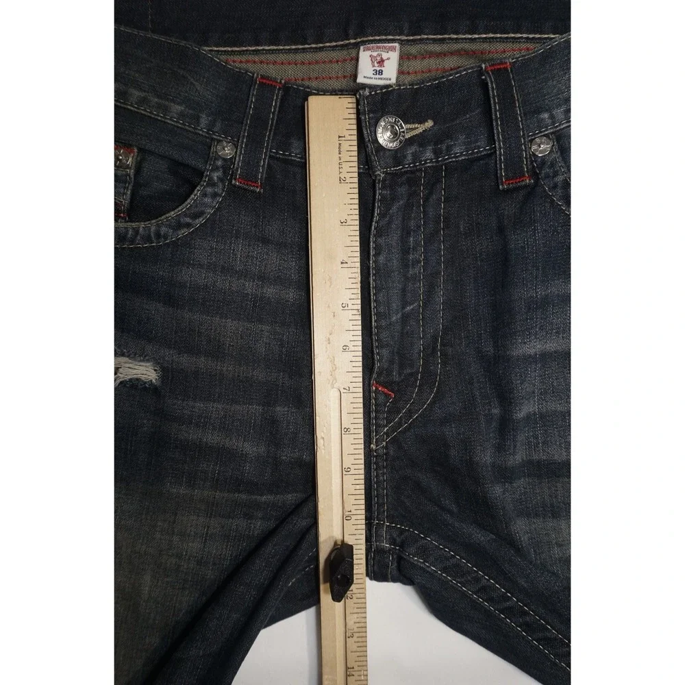 True Religion 38 Straight Leg Distressed Dark Wash Blue Jeans